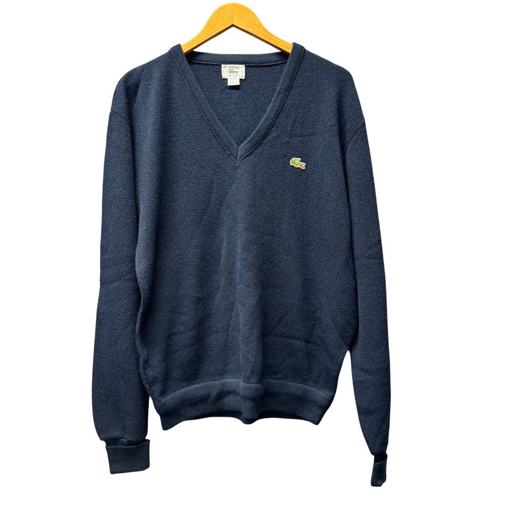 Izod Lacoste Sweater Mens Large V-Neck Blue Vintage USA Orlon Acrylic Pullover